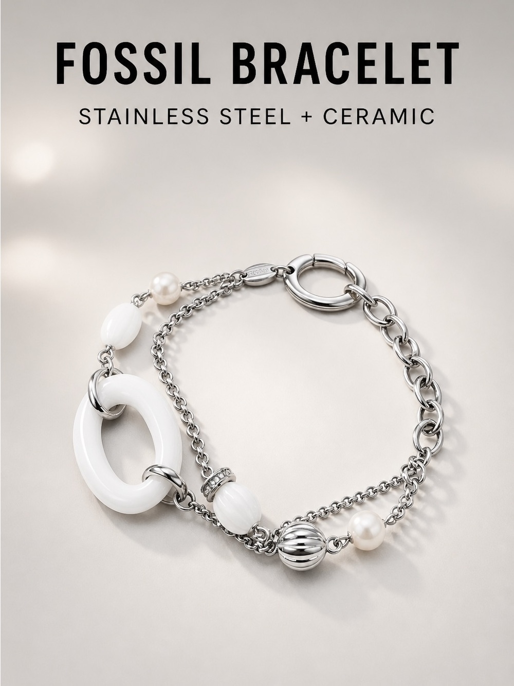 Fossil Stainless steel & White Ceramic Women's Bracelet